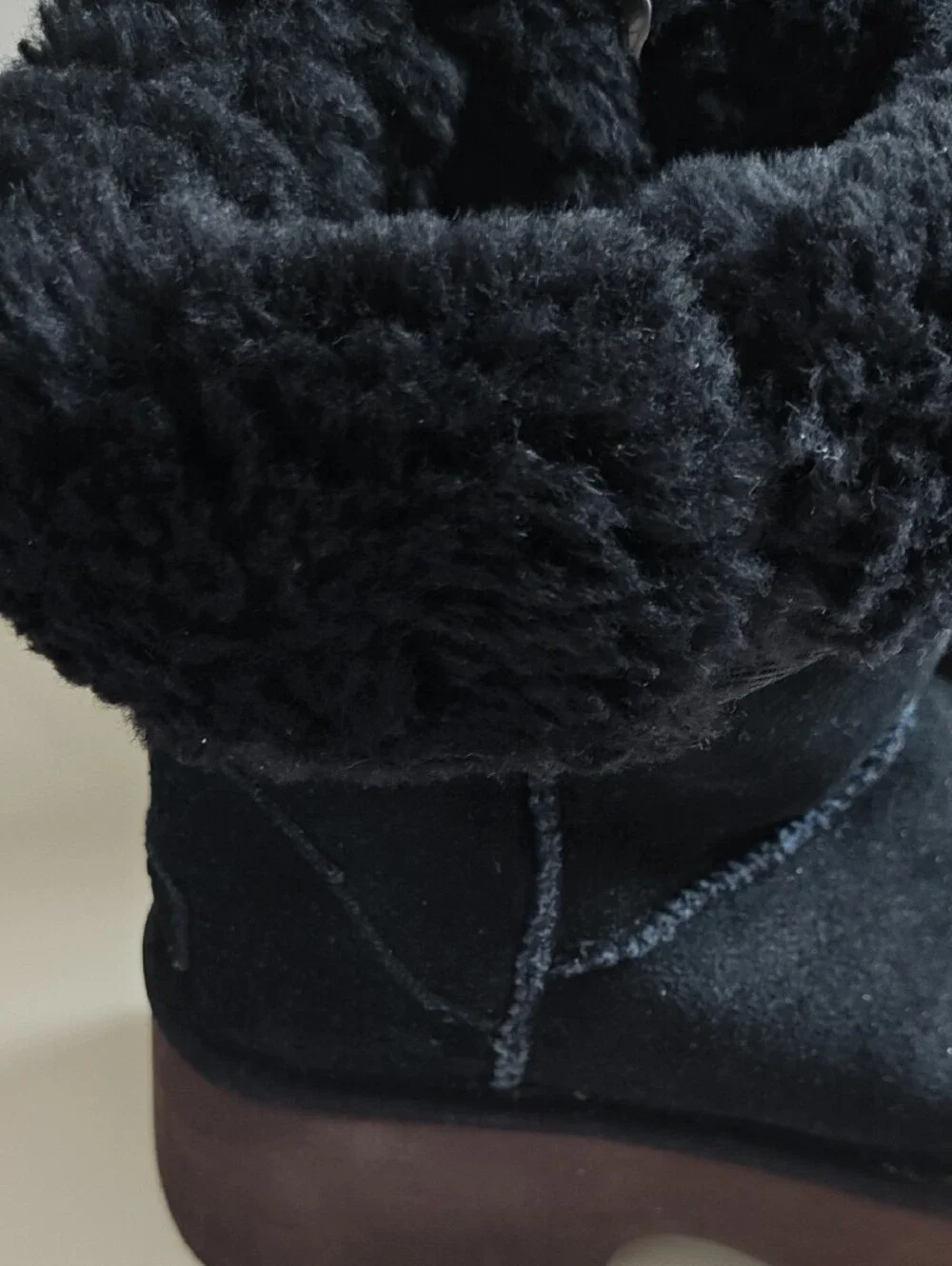 UGG Black Suede Shearling-Trim Platform Boots